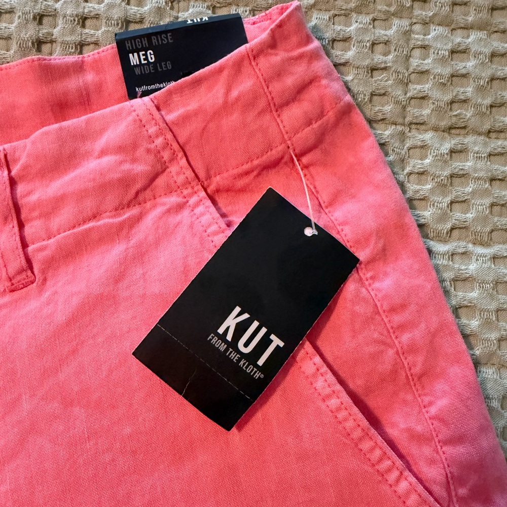 Kut from the Kloth Pink/Coral High-Rise Wide Leg Linen pants!  Size 12 NEW